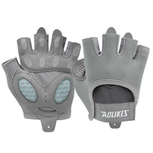 S Grey Breathable Gym Training Gloves with Non-Slip Palm Grip