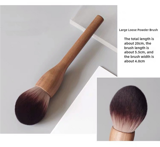 Large Loose Powder Brush Walnut Wood Makeup Brush Set - Powder, Blush, and Contour Brushes with Soft Fiber Bristles