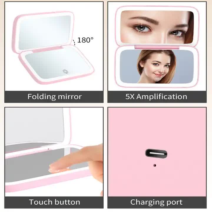 Green MR2326C Portable LED Illuminated Makeup Mirror - Foldable Lighted Vanity Mirror with 802mAh Battery