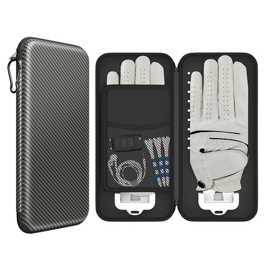 Premium Golf Glove Holder Case - Keeps Gloves Dry & Shaped, Carbon Fiber Look with Hook (Gloves Not Included)