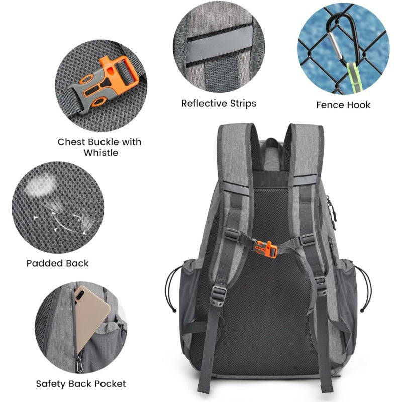 Black Lightweight Water Resistant Tennis Backpack - Multi-Pocket Sports Bag for Rackets, Balls & Gear