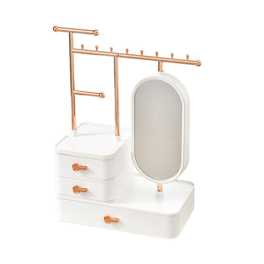 Elegant White Jewelry Organizer with Mirror - Multi-Layer Storage & Display Stand (25x15x37.5cm)