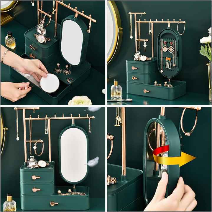 Elegant White Jewelry Organizer with Mirror - Multi-Layer Storage & Display Stand (25x15x37.5cm)