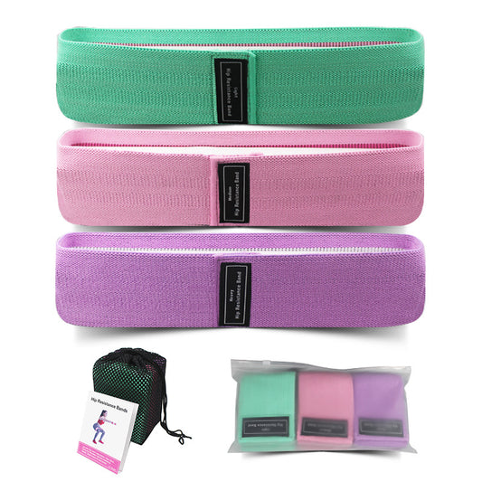 Green-Pink-Purple Fabric Resistance Bands Set - 3 Levels Non-Slip Hip Bands for Strength Training