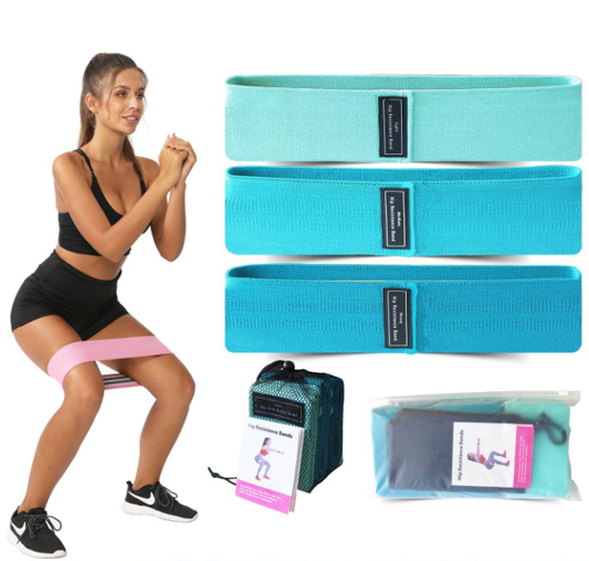 Blue Colour Scheme Fabric Resistance Bands Set - 3 Levels Non-Slip Hip Bands for Strength Training