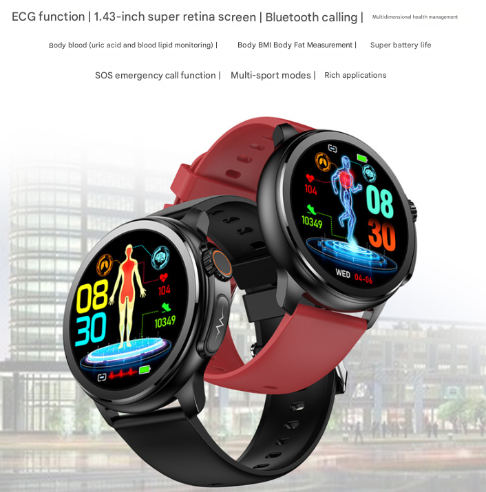 Red Round 1.3 Touch Screen Smartwatch with Heart Rate & Fitness Tracking"