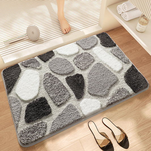 Grey Stone Bath Mat - Super Absorbent, Non-Slip Bathroom Floor Mat - 40x60cm