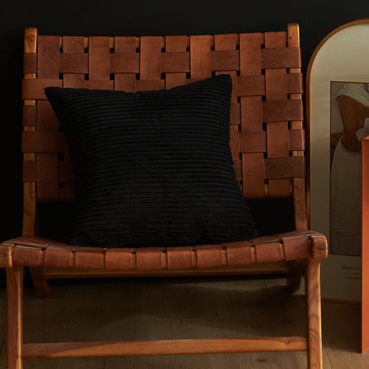 Black Set of 4 Corduroy Pillow Covers - Solid Color Minimalist Throw Cushion Covers - 45x45cm (Pillow Inserts are NOT Included)