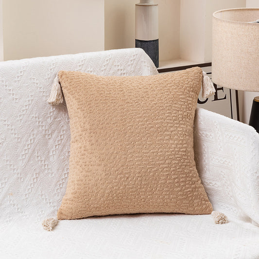 Milk Tea Yellow Modern Minimalist Velvet Pillow Covers - Tassel Accent Cushion Covers - 45x45cm (Set of 2)