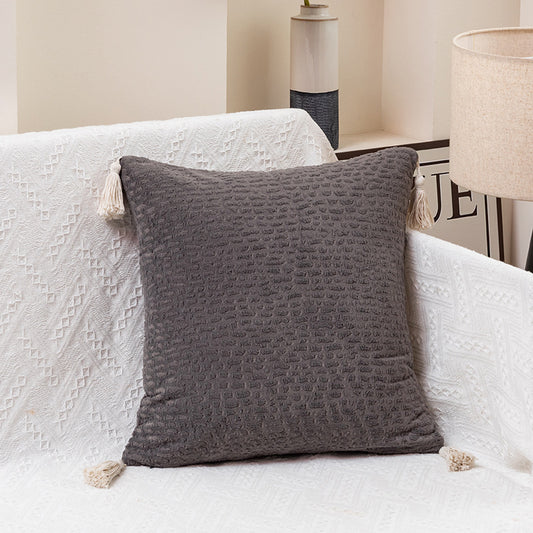 Grey Modern Minimalist Velvet Pillow Covers - Tassel Accent Cushion Covers - 45x45cm (Set of 2)