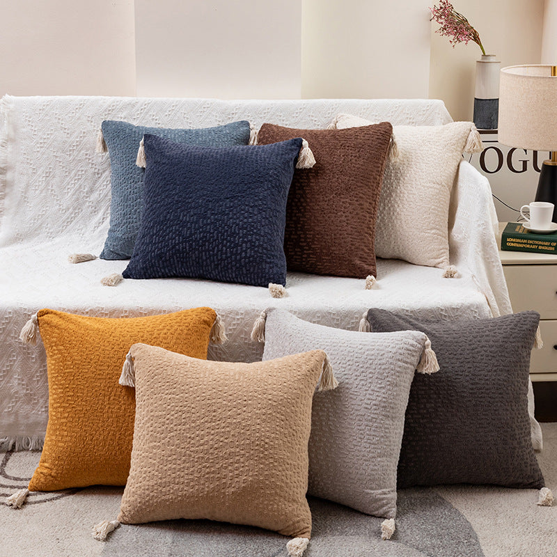 Navy Blue Pillow Covers - Tassel Accent Cushion Covers - 45x45cm (Set of 2)