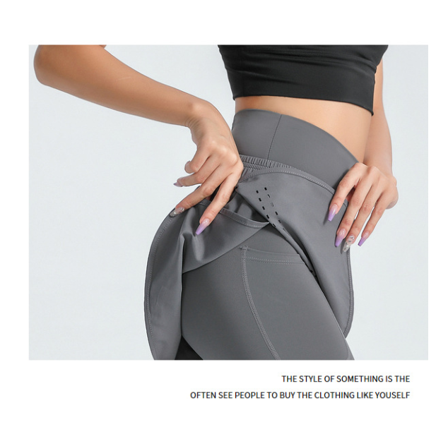 M Grey Women's High-Waist Athletic Skort with Built-In Shorts - Breathable Quick-Dry Running Skirt with Phone Pocket