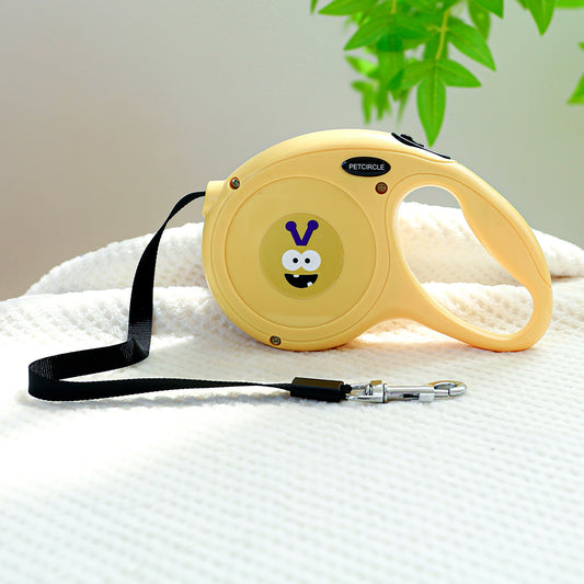 Yellow Monster 5m Cartoon Retractable Dog Leash for Golden Retriever & Poodle Puppies - Durable, Tangle-Free Pet Walking Essential