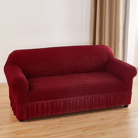 Wine-red Single Sofa Bubble Gauze Sofa Cover with Skirt - Full Elastic Dustproof Single Seater 90-140cm
