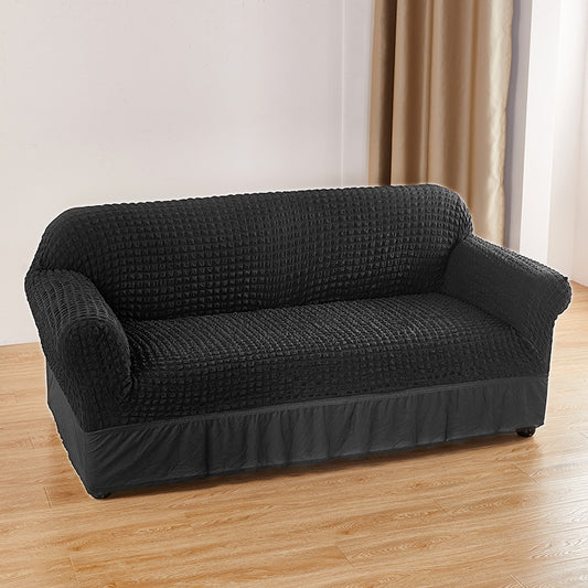 Black Single Sofa Bubble Gauze Sofa Cover with Skirt - Full Elastic Dustproof Single Seater 90-140cm