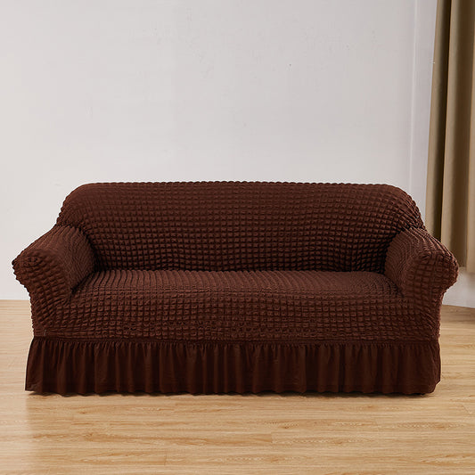 Dark-coffee Single Sofa Bubble Gauze Sofa Cover with Skirt - Full Elastic Dustproof Single Seater 90-140cm