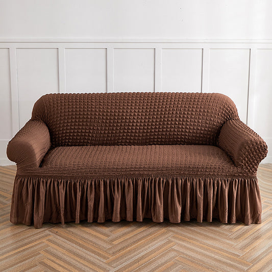 Light Coffee Double Sofa Bubble Gauze Sofa Cover with Skirt - Full Elastic Dustproof Double Seater 145-185cm