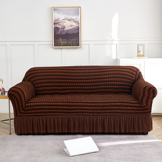 Light-coffee and Dark-coffee Double Sofa Bubble Gauze Sofa Cover with Skirt - Full Elastic Dustproof Double Seater 145-185cm
