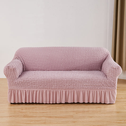 Pink Three-person Sofa Bubble Gauze Sofa Cover with Skirt - Full Elastic Dustproof Three-person Seater 190-230cm