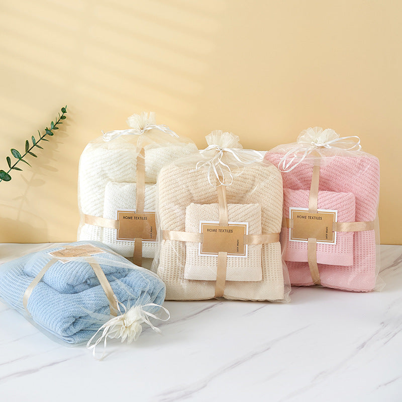 Beige Solid Color Diagonal Stripe Towel Set – Luxurious Bath and Hand Towels for Home Use Bath towel 140*70cm, face towel 75*35cm