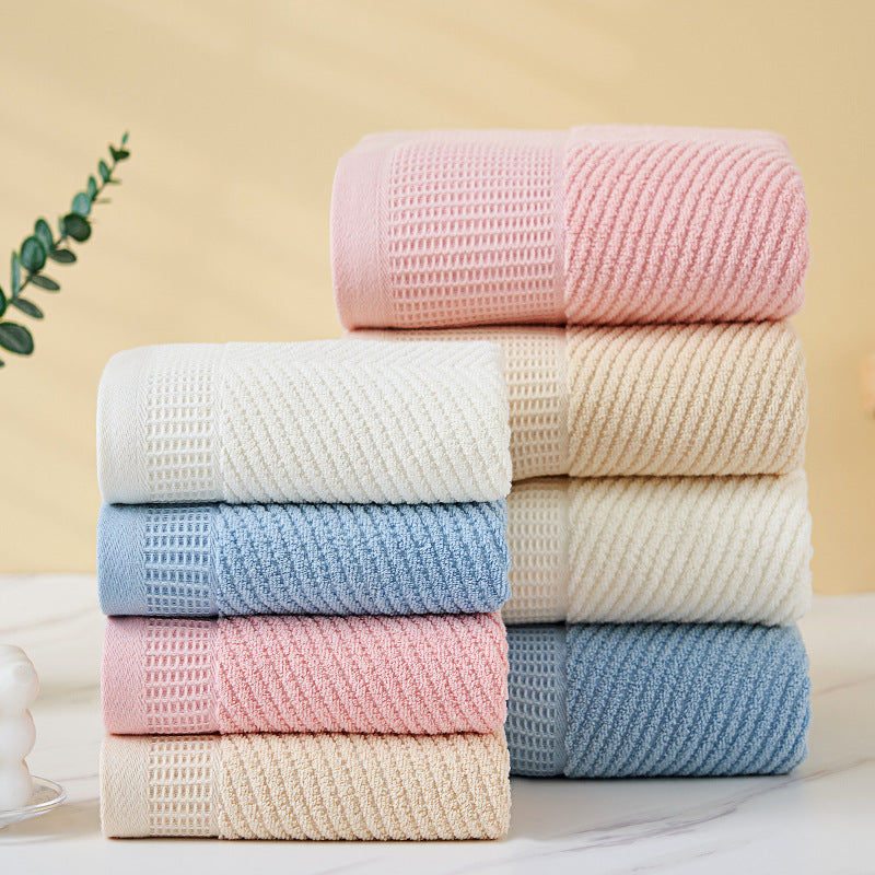 Beige Solid Color Diagonal Stripe Towel Set – Luxurious Bath and Hand Towels for Home Use Bath towel 140*70cm, face towel 75*35cm