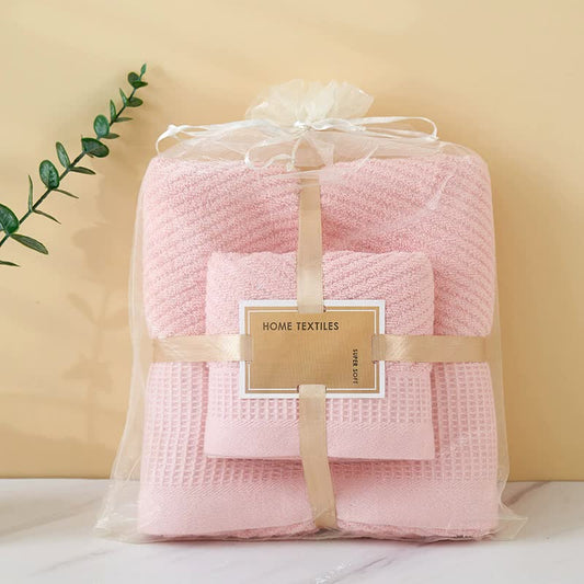 Pink Solid Color Diagonal Stripe Towel Set-Luxurious Bath and Hand Towels for Home Use Bath towel 140*70cm, face towel 75*35cm