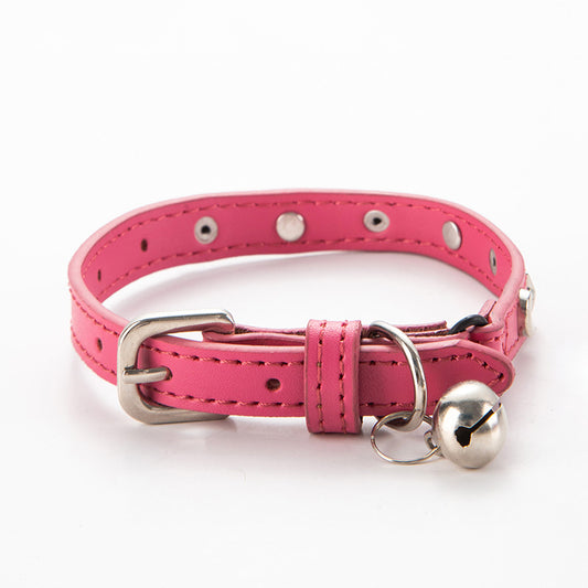 3 pcs Rose red Stylish PU Leather Pet Collar - Anti-Loss, Puppy Bell, Star & Moon Design Width 1.2cm Total Length 35cm