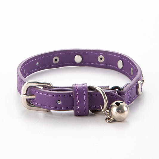 3 pcs Purple Stylish PU Leather Pet Collar - Anti-Loss, Puppy Bell, Star & Moon Design Width 1.2cm Total Length 35cm