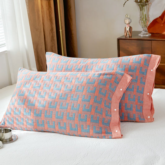 U-shaped orange Snap-On Cotton Gauze Pillowcase Set - Full Coverage, Non-Slip, Easy Closure (One pair without pillow core)