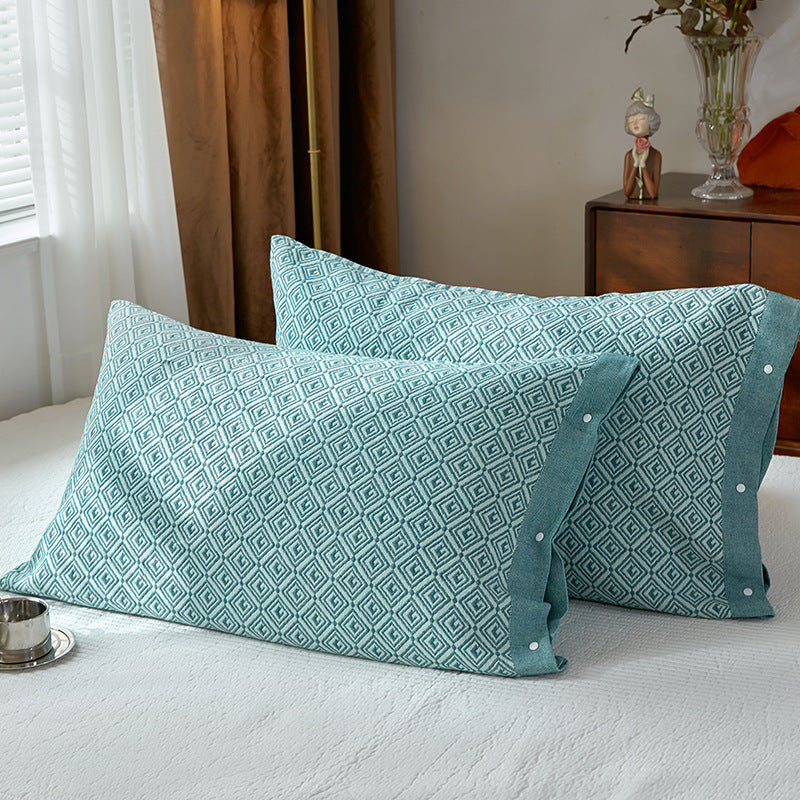 Green Prism Snap-On Cotton Gauze Pillowcase Set - Full Coverage, Non-Slip, Easy Closure (One pair without pillow core)