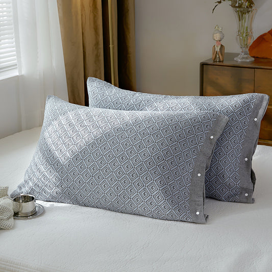 Gray Prism Snap-On Cotton Gauze Pillowcase Set - Full Coverage, Non-Slip, Easy Closure (One pair without pillow core)