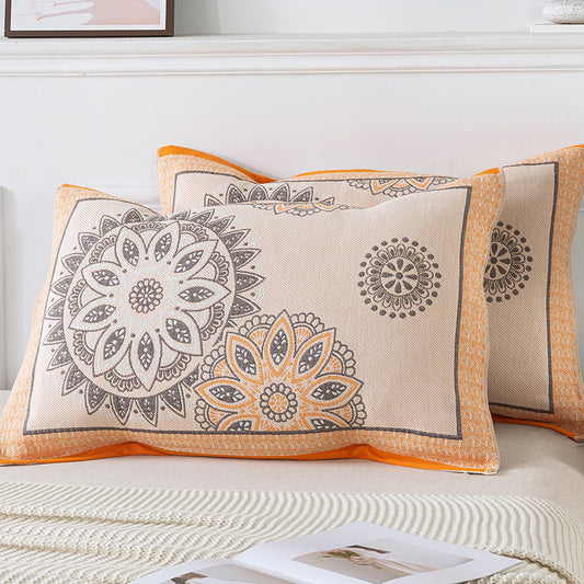 Pair of Orange pattern Tied Cotton Gauze Pillow Cover - Secure Fit, Premium Comfort (Insert Not Included)