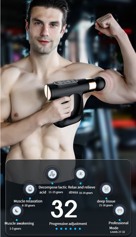Black Heated Mini Fascia Massage Gun - LCD Display, Muscle Recovery Tool, 32 Adjustable Levels