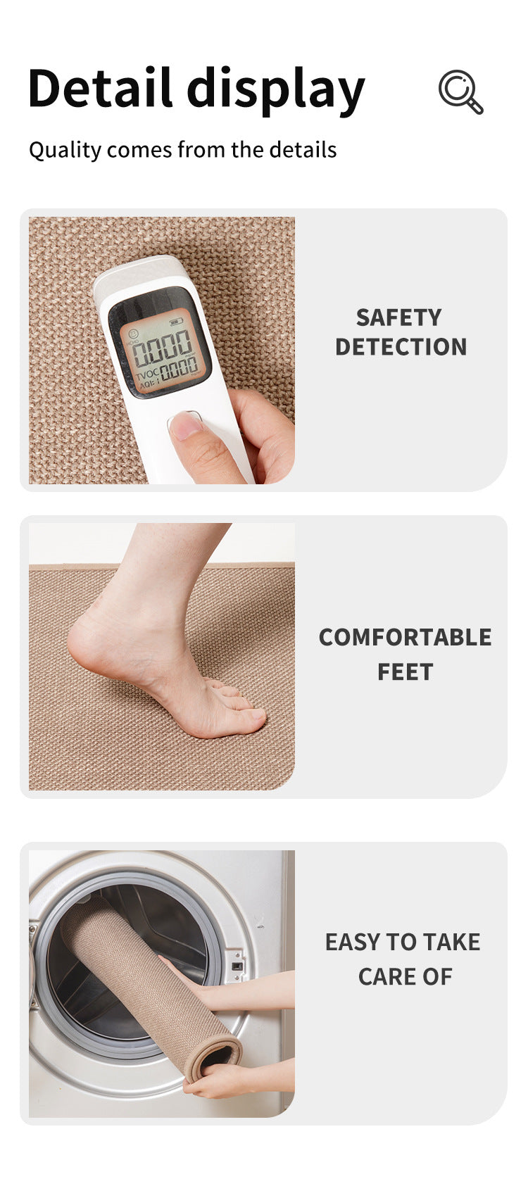 Grey Quick Dry Bathroom Rug - Non-Slip PVC Foam, Super Absorbent, 50x80cm