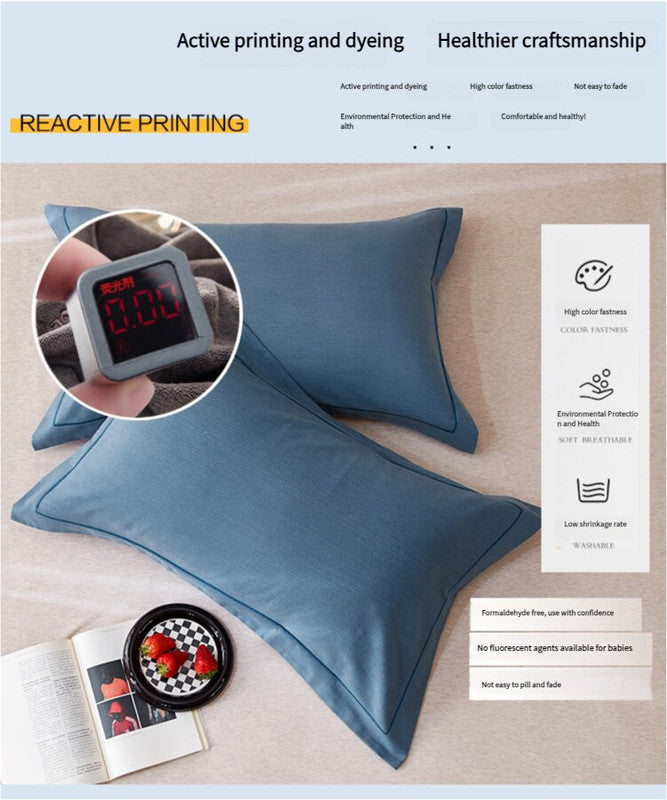 Mint Blue Pure Cotton Flannel Pillowcase Set - Soft, Thickened, Solid Color (Pair, 48x74cm)