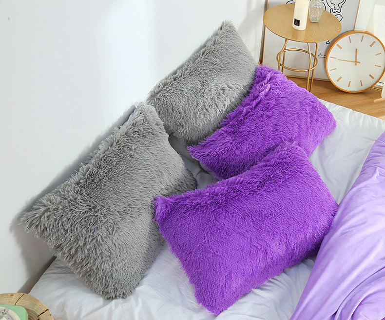 Milky White Faux Fur Pillowcase Set - Crystal Velvet Plush Throw Pillow Covers, Bedding Accent (50x70cm, Pair)