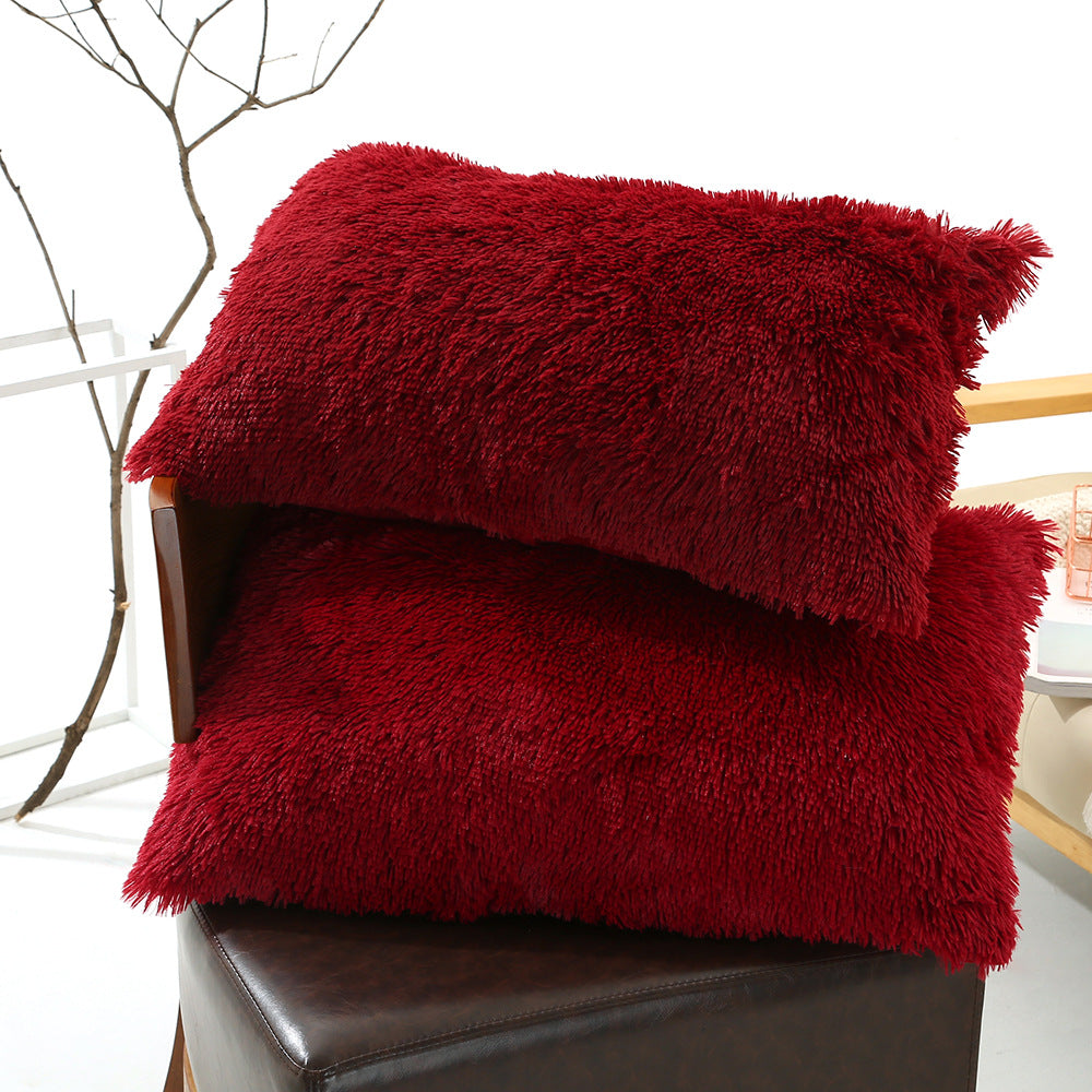 Claret Faux Fur Pillowcase Set - Crystal Velvet Plush Throw Pillow Covers, Bedding Accent (50x70cm, Pair)