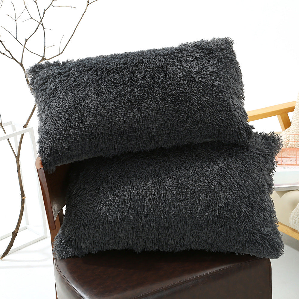 Dark Grey Faux Fur Pillowcase Set - Crystal Velvet Plush Throw Pillow Covers, Bedding Accent (50x70cm, Pair)