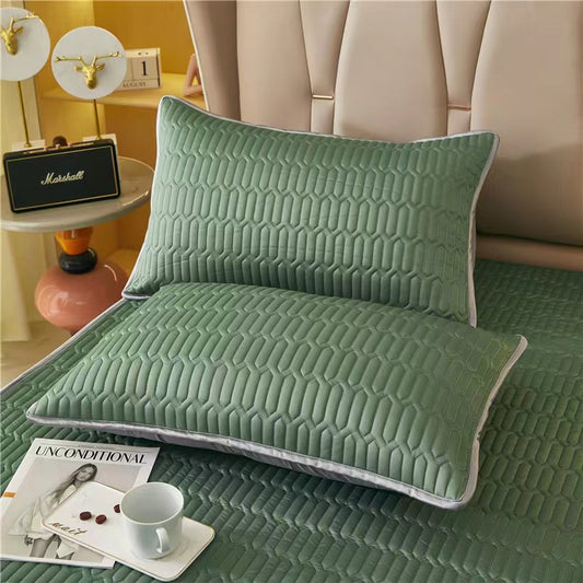 Dark Green Cooling latex texture Pillowcase Set - Latex Feeling, Solid Color, 48x74cm (Pair)