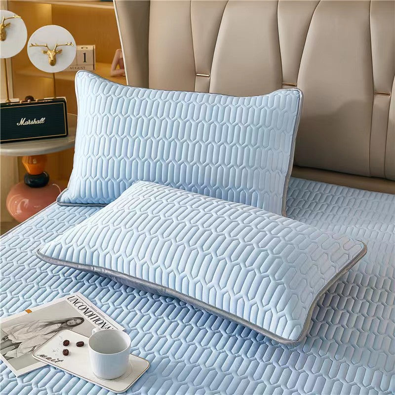 Light Blue Cooling latex texture Pillowcase Set - Latex Feeling, Solid Color, 48x74cm (Pair)