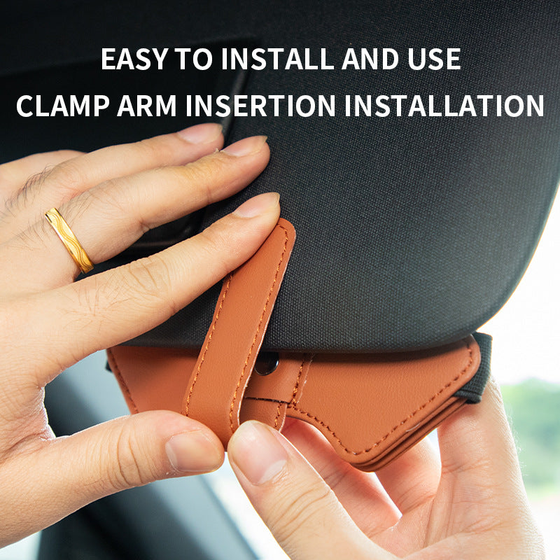 2 Pcs Brown Car Sun Visor Glasses Holder Clip with Dual Magnetic Clamps - PU Leather, Anti-Slip, and Multi-Functional Storage