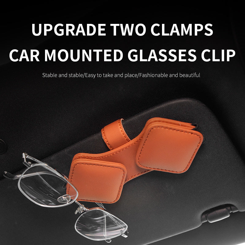 2 Pcs Red Car Sun Visor Glasses Holder Clip with Dual Magnetic Clamps - PU Leather, Anti-Slip, and Multi-Functional Storage