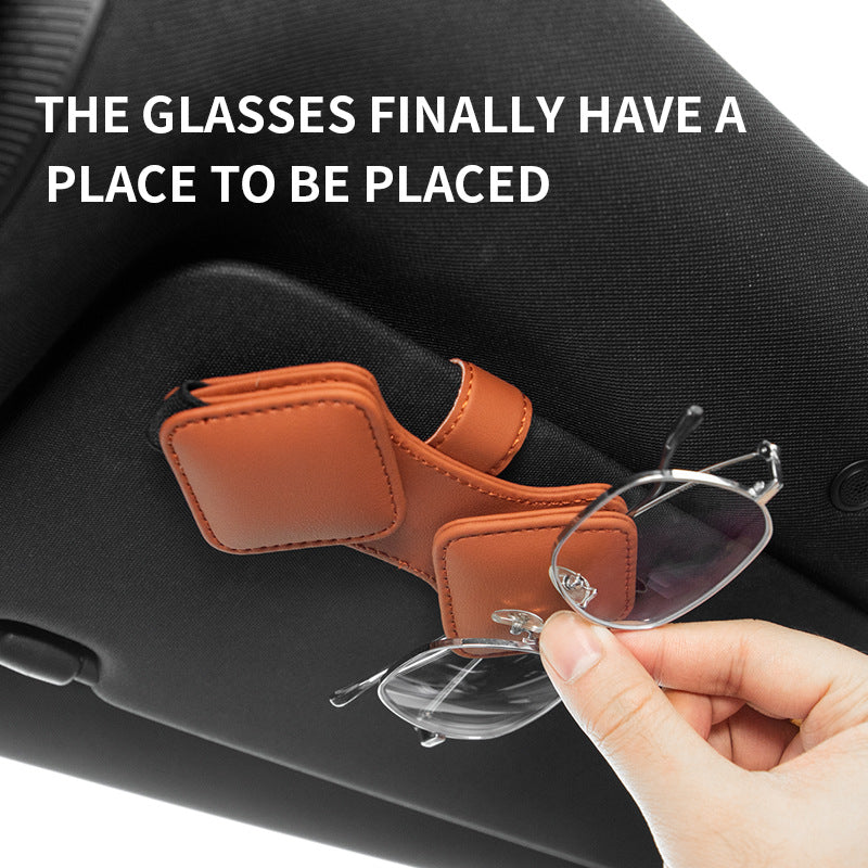 2 Pcs Red Car Sun Visor Glasses Holder Clip with Dual Magnetic Clamps - PU Leather, Anti-Slip, and Multi-Functional Storage