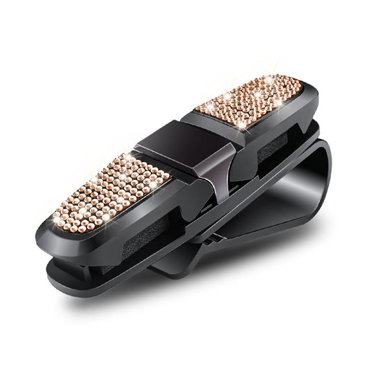 6 Pcs Light Gold Luxury Rhinestone Car Sun Visor Glasses Clip - Multi-Functional, 180° Rotatable, ABS Material