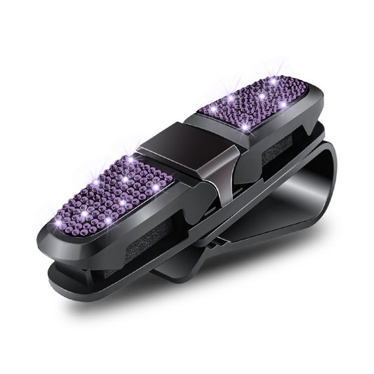 6 Pcs Purple Luxury Rhinestone Car Sun Visor Glasses Clip - Multi-Functional, 180° Rotatable, ABS Material