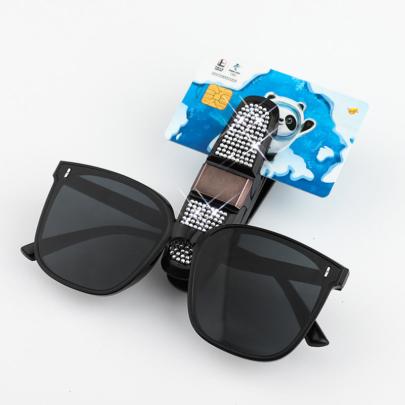 6 Pcs Purple Luxury Rhinestone Car Sun Visor Glasses Clip - Multi-Functional, 180° Rotatable, ABS Material