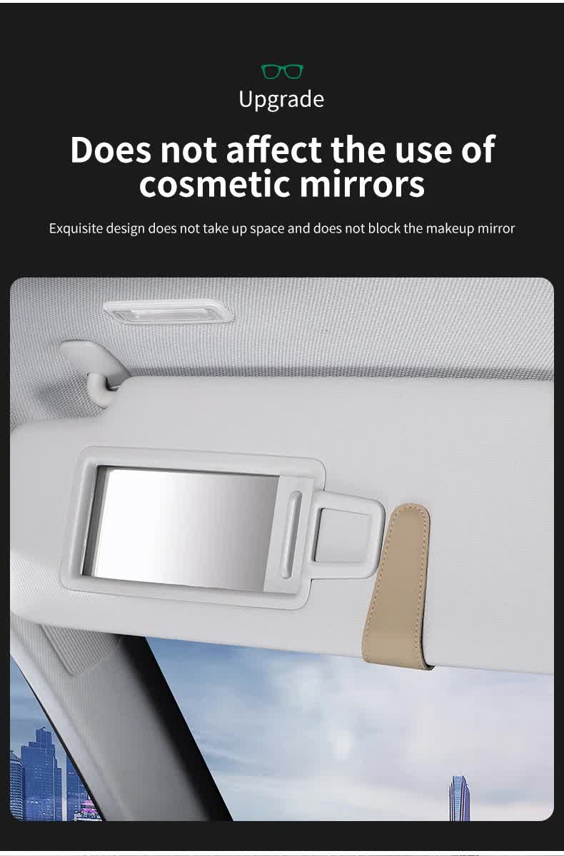 2 Pcs Grey PU Leather Car Visor Sunglasses Holder - Multi-Functional Clip for Glasses, Cards & Tickets, 9.5x4.5cm