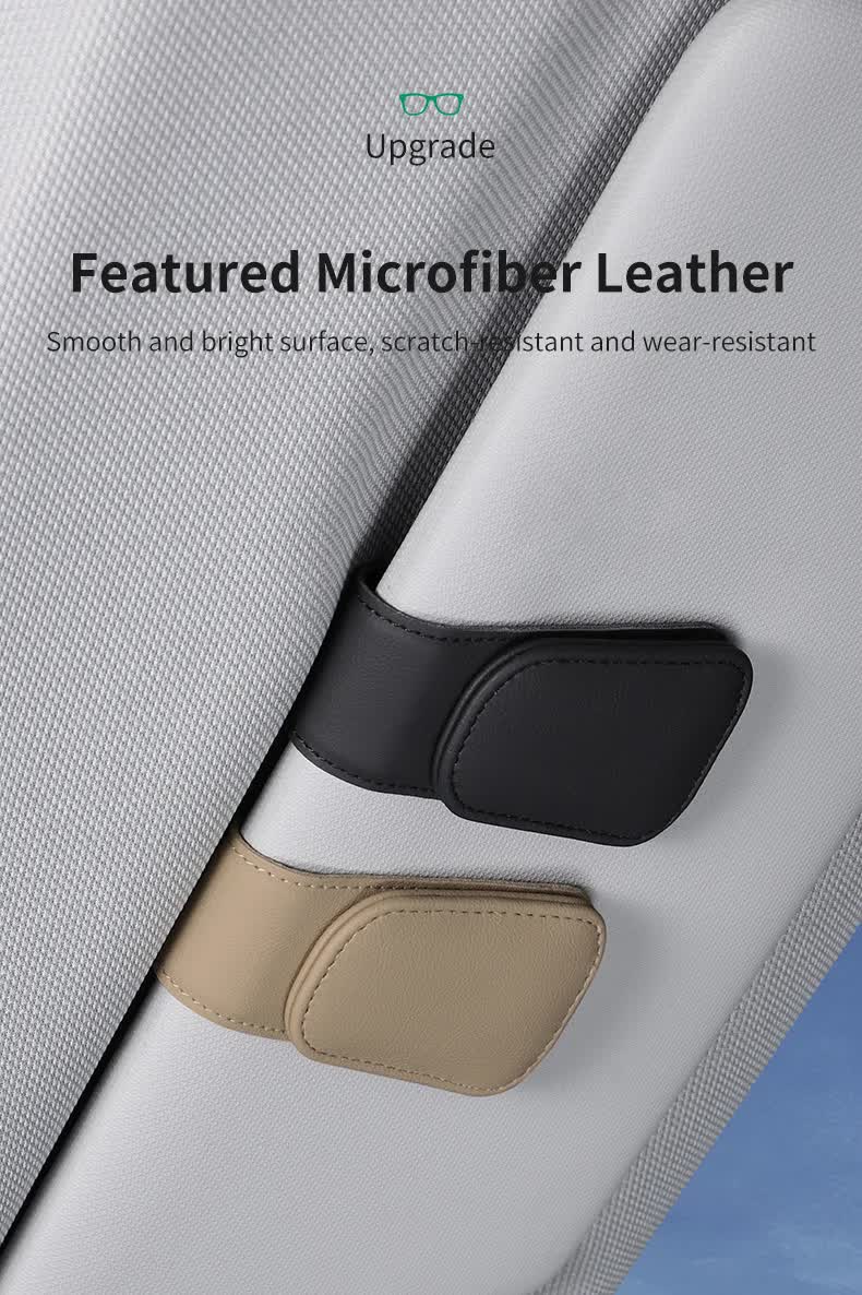 2 Pcs Grey PU Leather Car Visor Sunglasses Holder - Multi-Functional Clip for Glasses, Cards & Tickets, 9.5x4.5cm