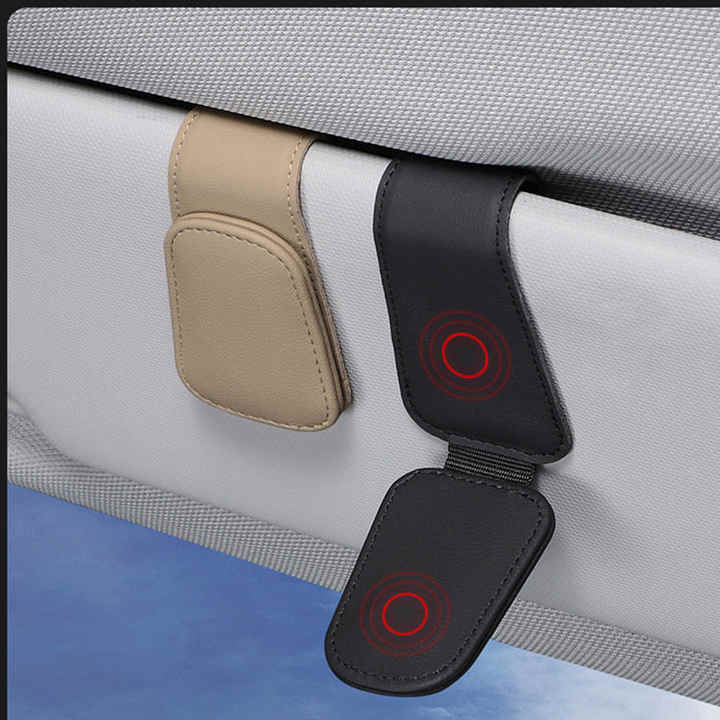 2 Pcs Brown PU Leather Car Visor Sunglasses Holder - Multi-Functional Clip for Glasses, Cards & Tickets, 9.5x4.5cm