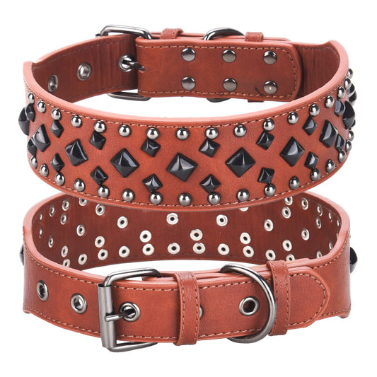 Size S Brown 1 pack Stylish PU Leather Dog Collar with Spikes - Adjustable, Durable & Comfortable for Medium to Large Breeds